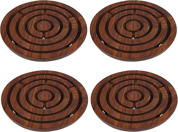 YADAV HANDICRAFTS Handcrafted Indian Wooden Labyrinth Ball Maze Puzzle Game & Decoration Game Labyrinth Ball in a maze Puzzles Pack of 4