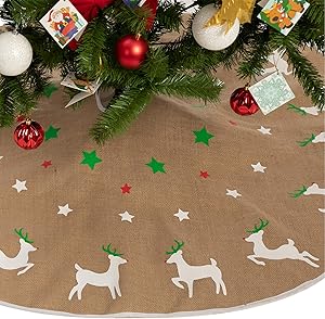 Burlap Reindeer Tree Skirt, Christmas Rustic Tree Skirt Decoration for Xmas Home Holiday Seasonal Decors (36-inch)