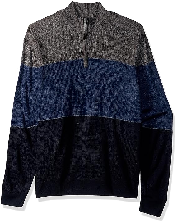 Dockers Men's Big and Tall Quarter Zip Soft Acrylic Color-Block Sweater, Navy, Large Tall 