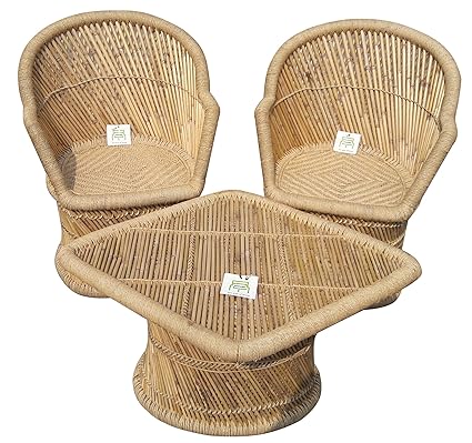 Ecowoodies Arbutus Handicraft Cane / Wooden Breakfast Kitchen Pub High Chair Table Chair Cane Furniture Set (2+1)