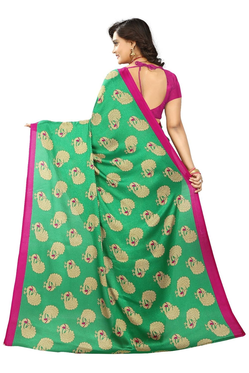 jaanvi fashion women's peacock crepe silk kalamkari printed saree (green)