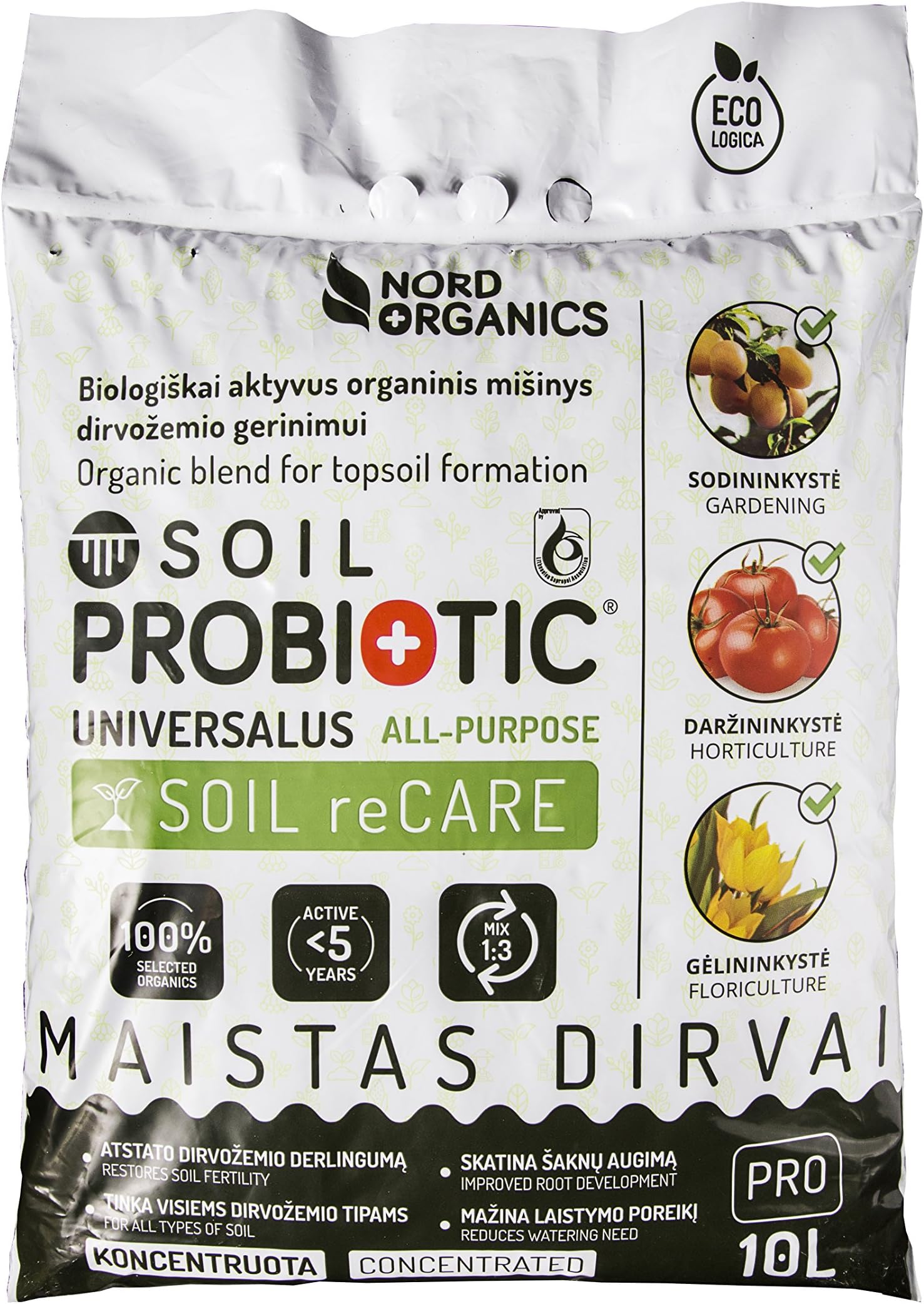 NORD ORGANICS Soil Probiotic - Concentrated organic blend for topsoil formation - For gardening, horticulture, floriculture - All-purpose (10 LITERS)
