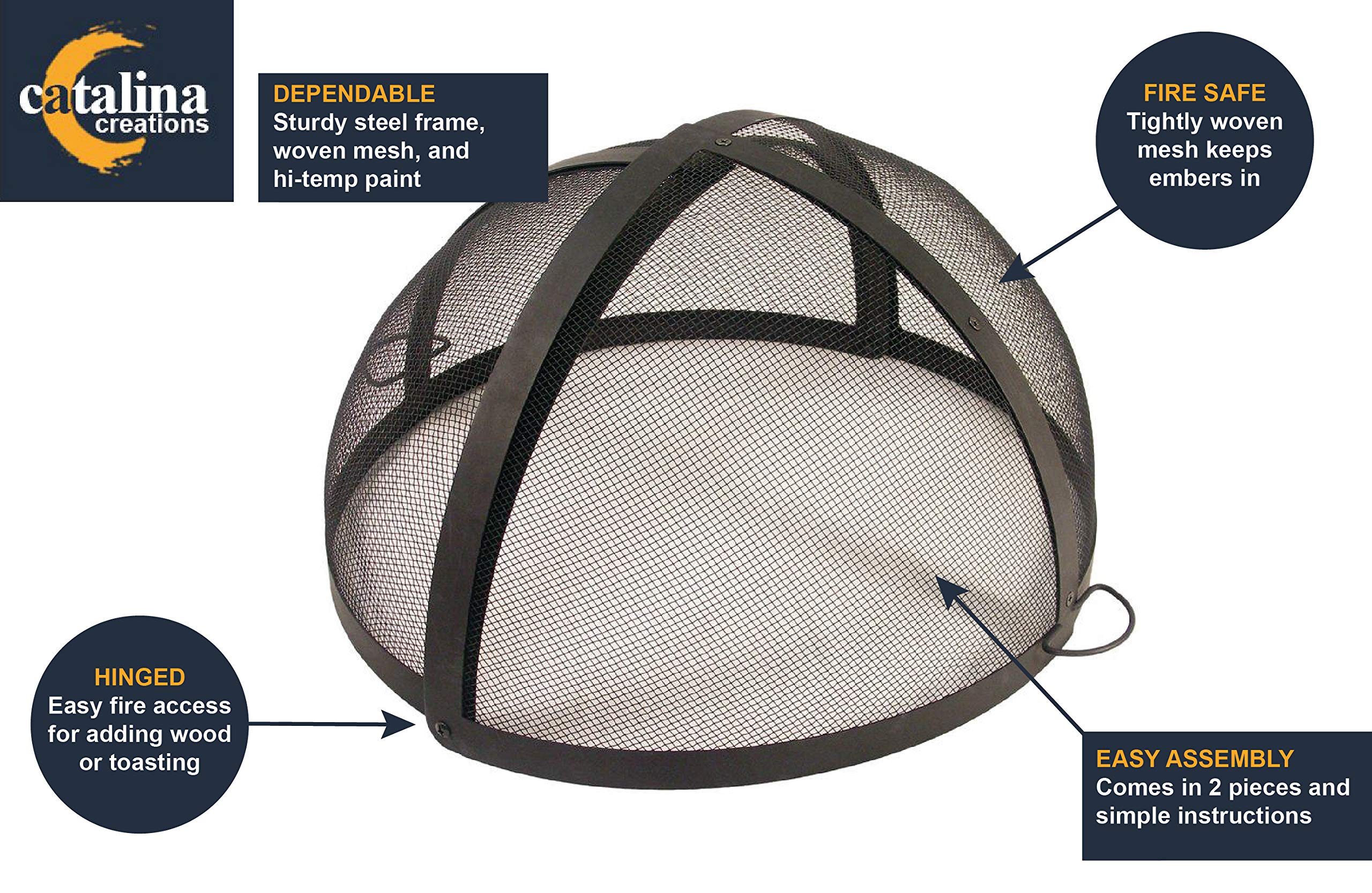 Catalina Creations 28" Heavy Duty Fire Pit, Easy Access, Hinged, Spark