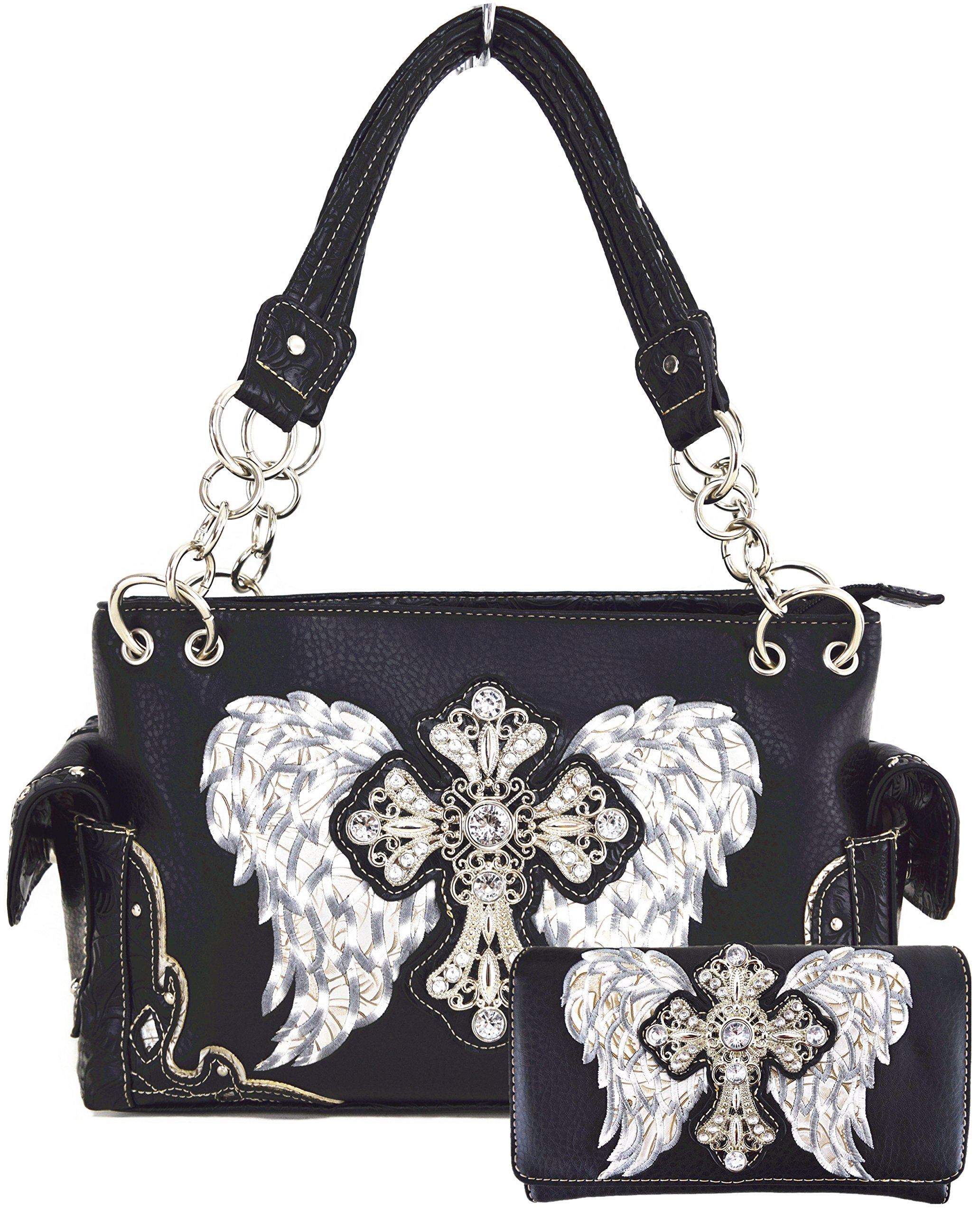 Western Cowgirl Style Embroidered Angel Wings Cross Shoulder Bag Totes Handbag