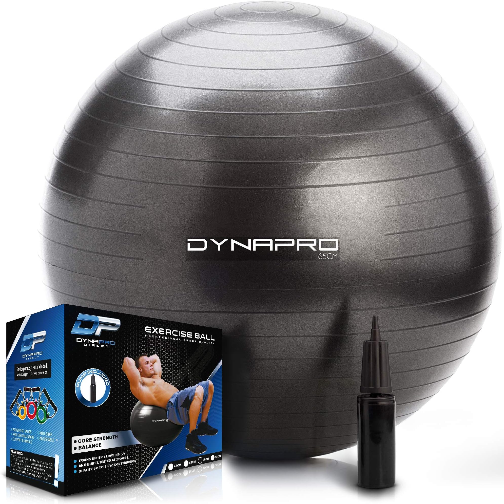 DYNAPROExercise Ball Extra Thick Eco-Friendly & Anti-Burst Material Supports over 2200lbs, Stability Ball for Home, Yoga, Gym, Birthing, Physio, Swiss, Physical Therapy or Pregnancy