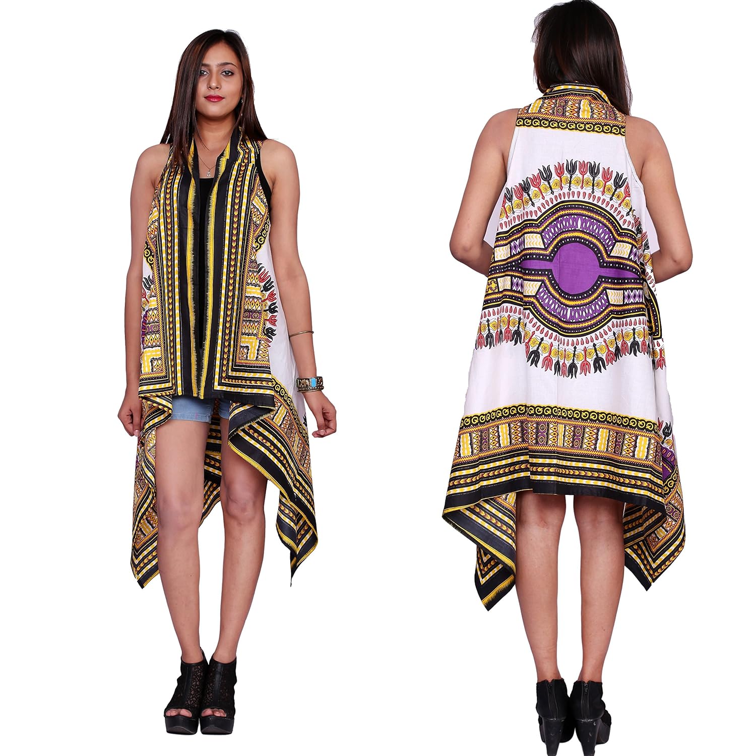 handicraft-palace women's cotton dashiki floral printed cardigan kimono(white, xl)