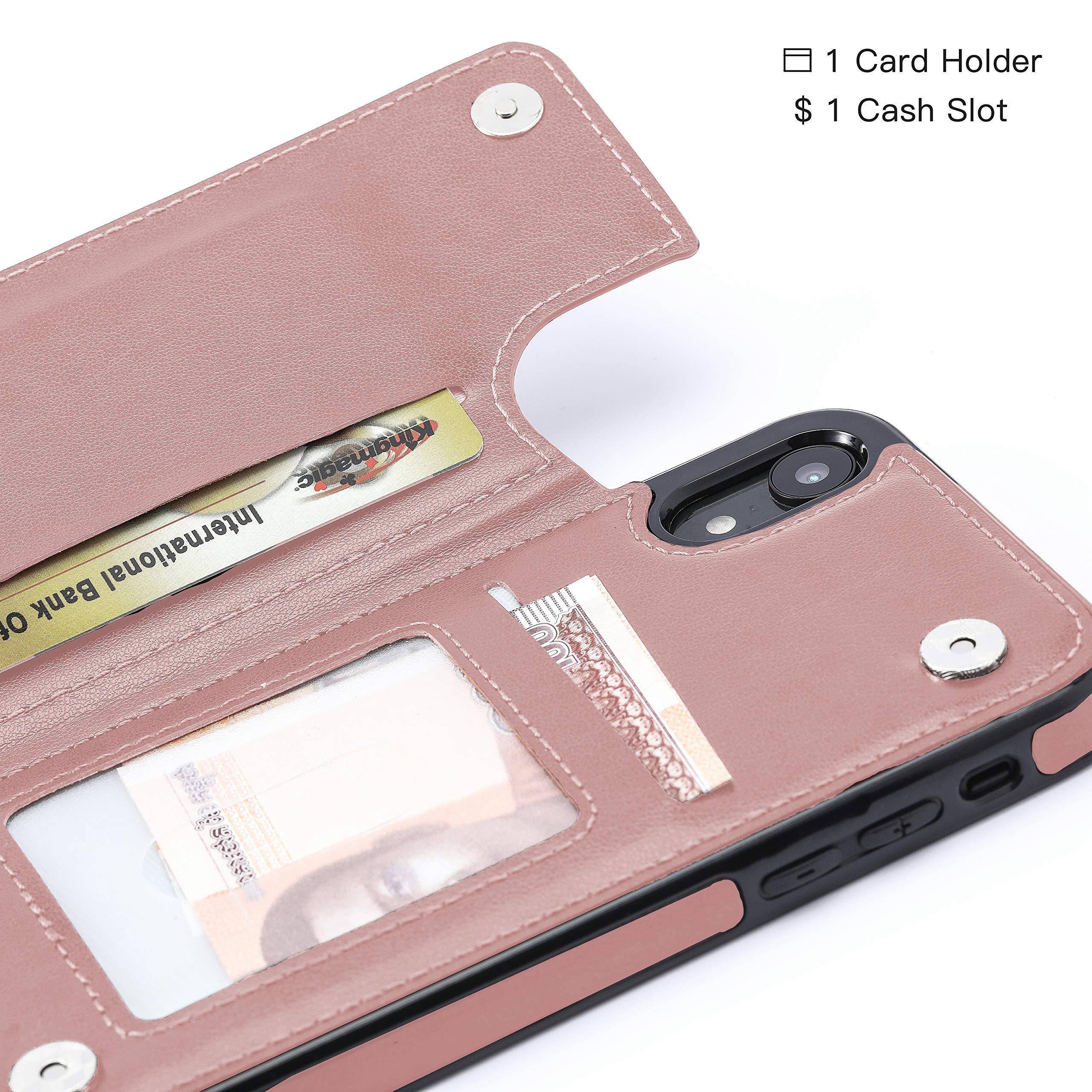 Bogumil iPhone XR Wallet Case, PU Leather iPhone XR Case with Credit Card Holders Double Magnetic Buttons Flip Shockproof Protective Cover Compatible iPhone XR (Rose Gold)