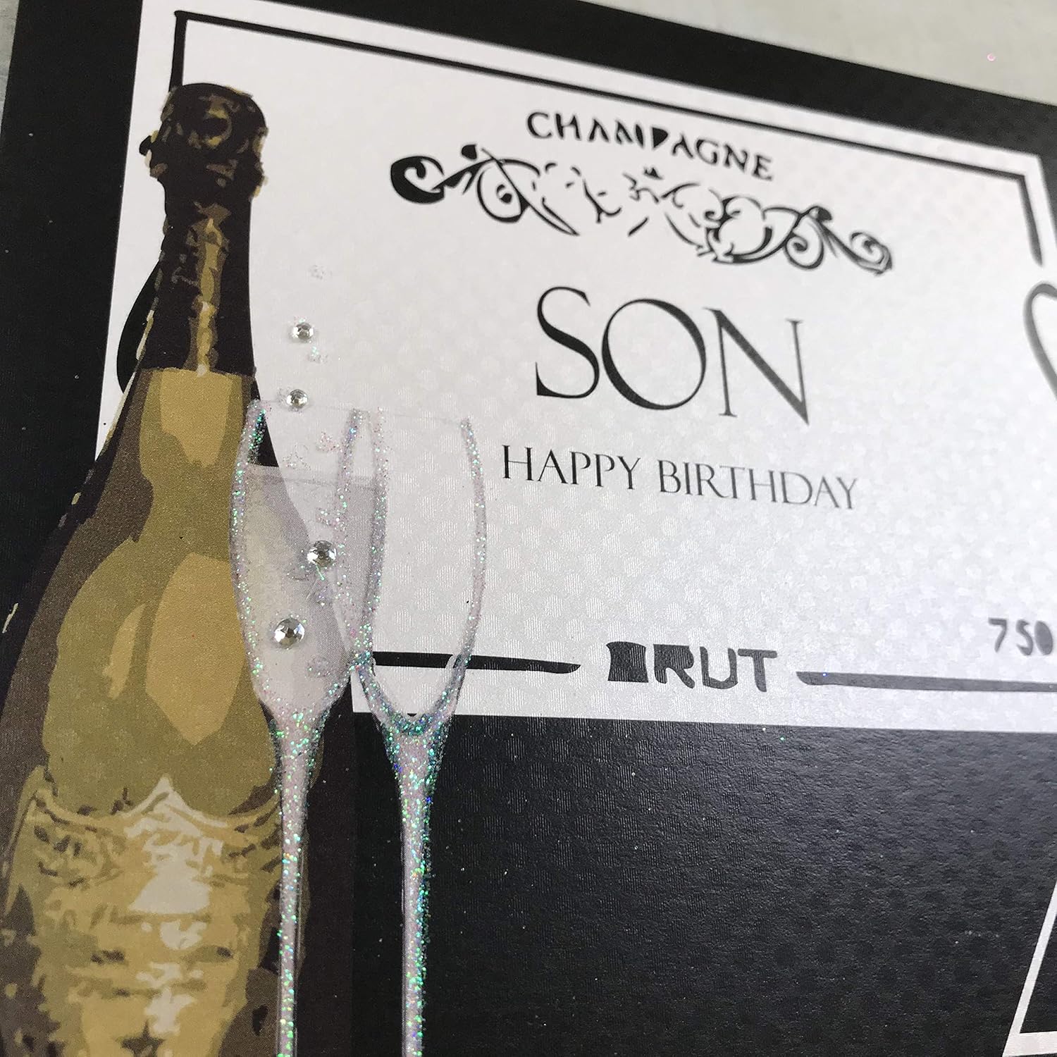 white cotton cards Son Happy 40. Handmade 40th Birthday Card, Code BA40-S, Champagne, 16 x 16 cm - Image 3