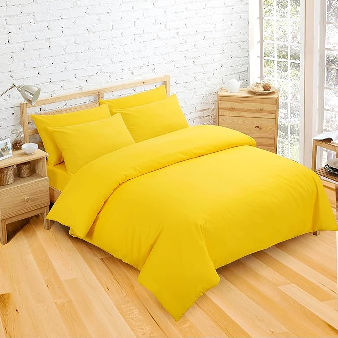 IHIDIRECT Single Bed Plain Dyed Yellow Reversible Duvet Cover