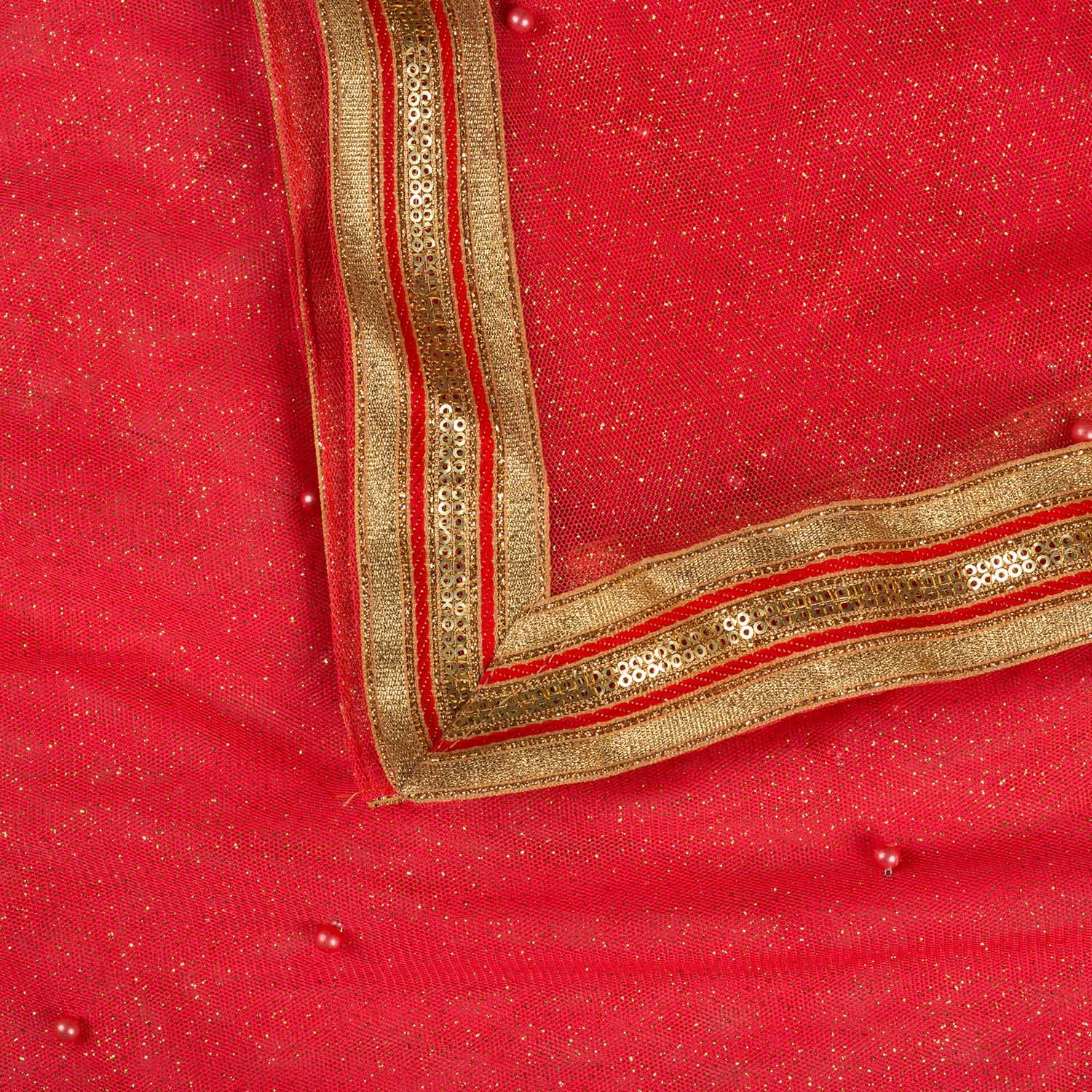 lionize women's net dupatta with pearl and lace work