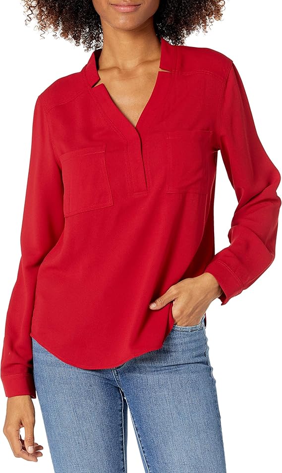 Nine West Women's Two Pocket V Neck Blouse Amazon.co.uk Clothing