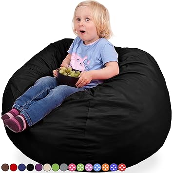 Kids Kinder Sitzsack in Schwarz - Waschmaschinenfest - Großer, Weicher und Komfortabler Bezug mit Memory Schaumstoff Füllung 