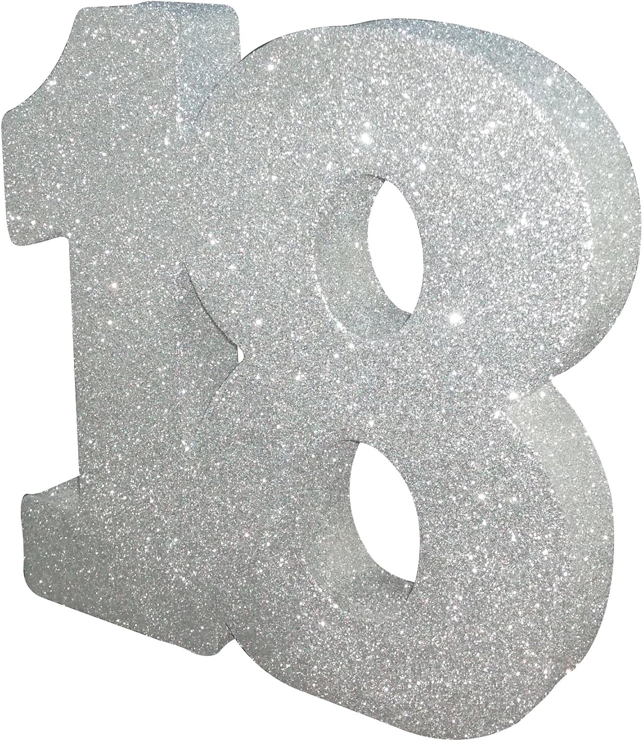 Number 18 Glitter Table Decoration Silver, 20cm
