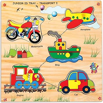 Skillofun Wooden Junior Identification Tray Transport I with Knobs, Multi Color