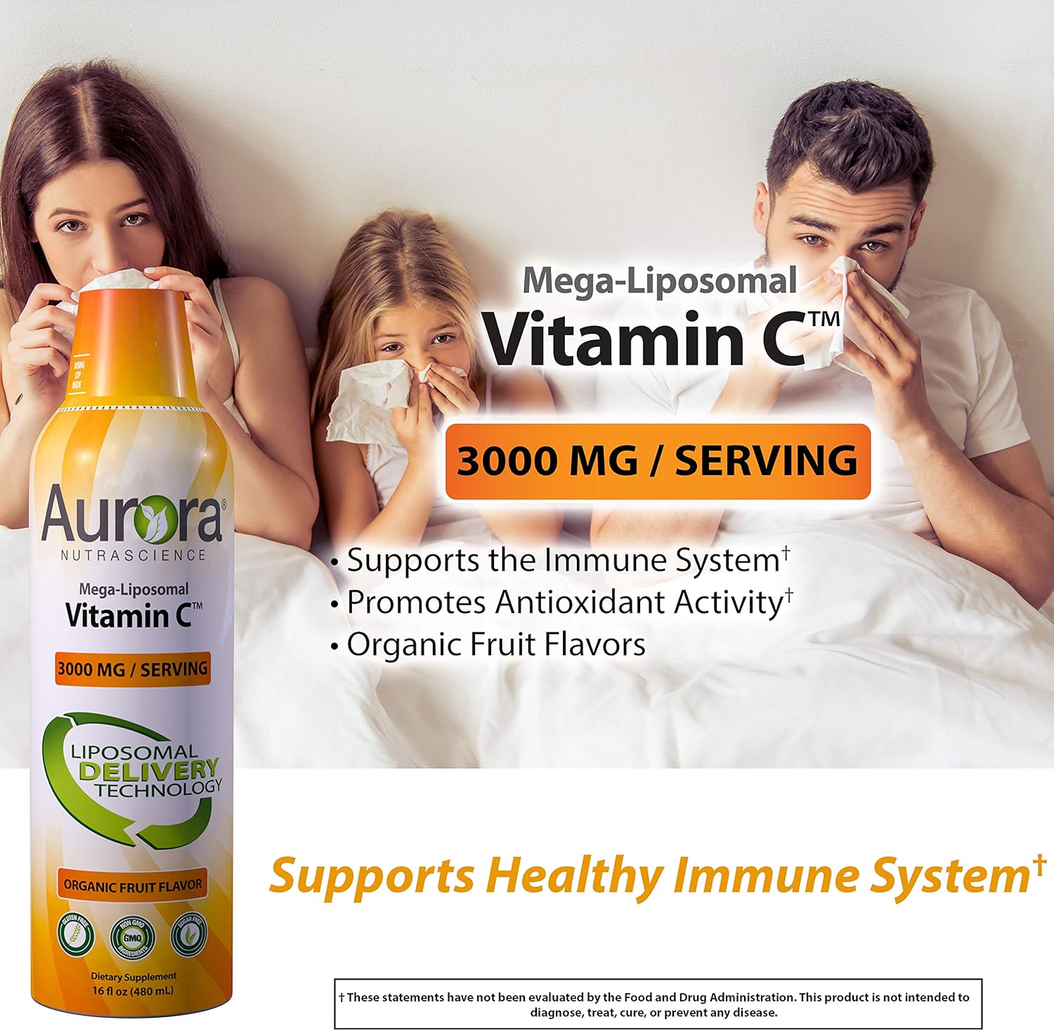 Aurora Nutrascience Mega Liposomal Vitamin C 3000 mg per Serving 16 oz