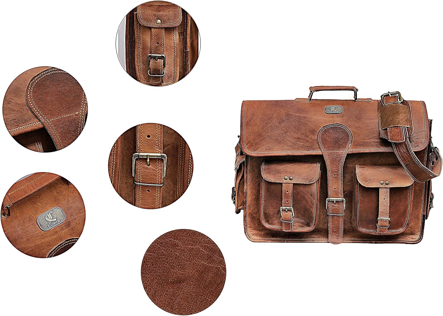 DHK 18 Inch Vintage Handmade Leather Travel Messenger Office Crossbody Bag Laptop Briefcase Computer College Satchel Bag For Men And Women (DARK BROWN): Computers & Accessories