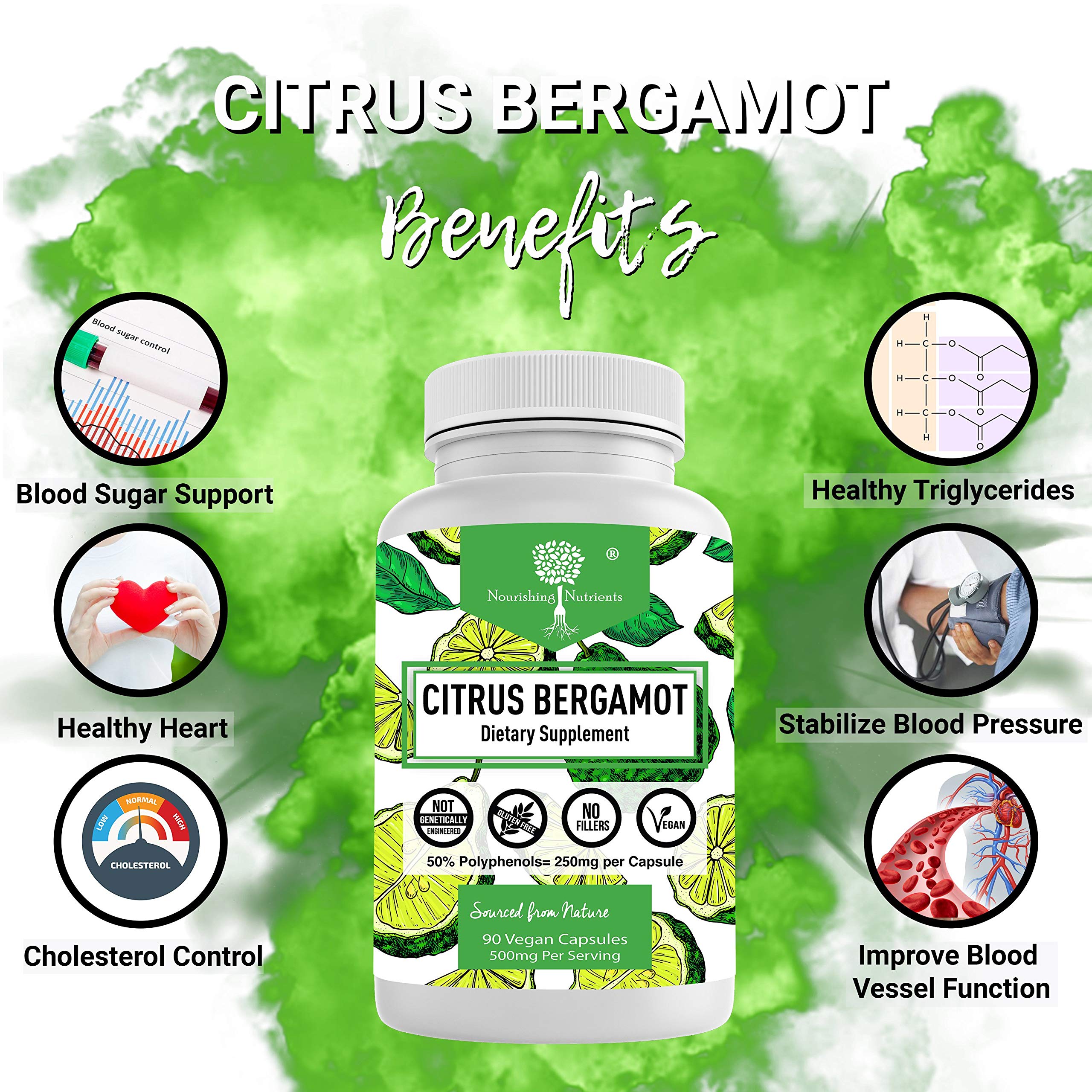 Organic Quality Citrus Bergamot Highest >50 Polyphenols Vegan 90