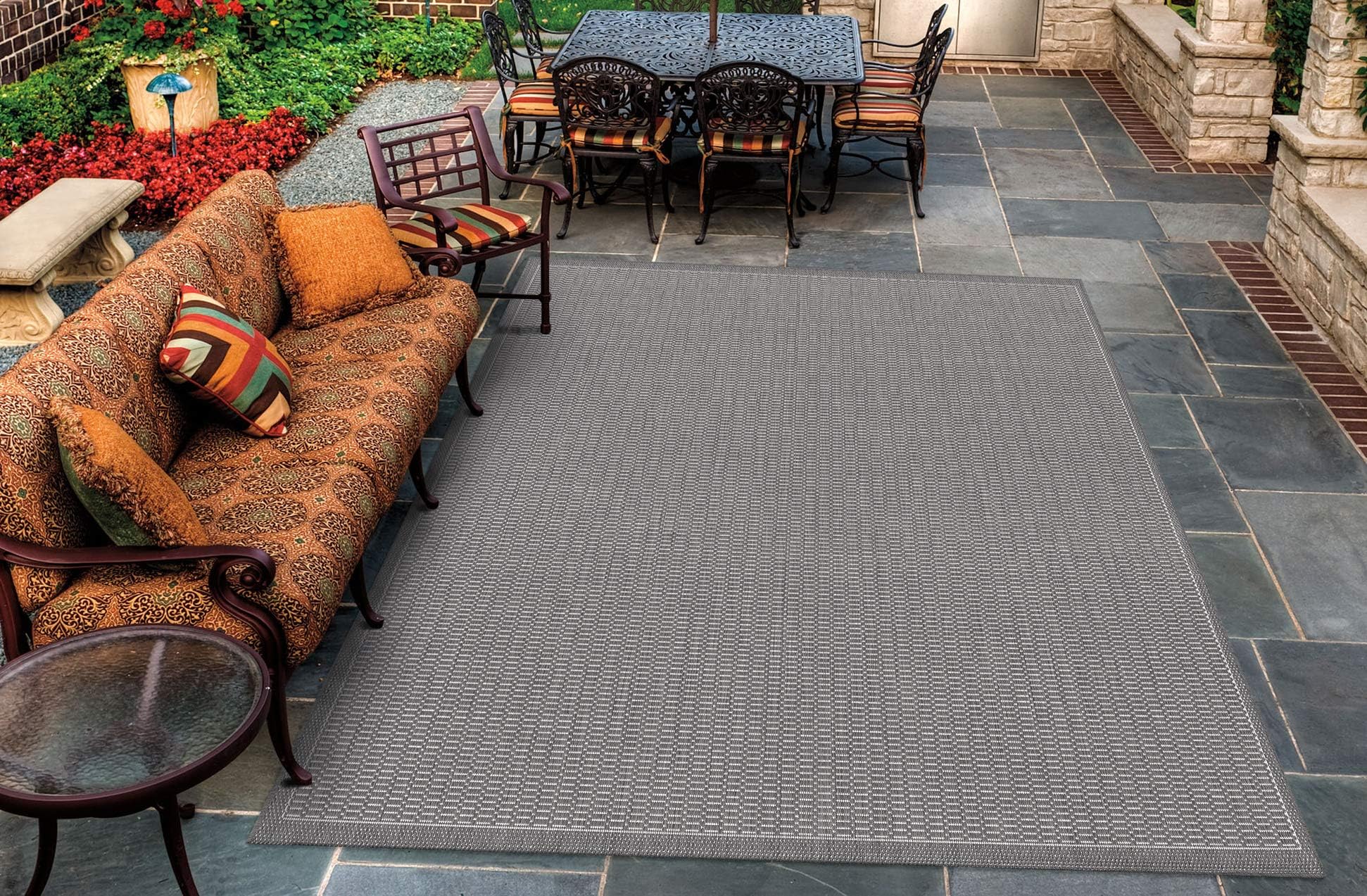 Couristan1001/3012 Recife Saddle Stitch/Grey-White 7-Feet 6-Inch by 10-feet-9-Inch Rug