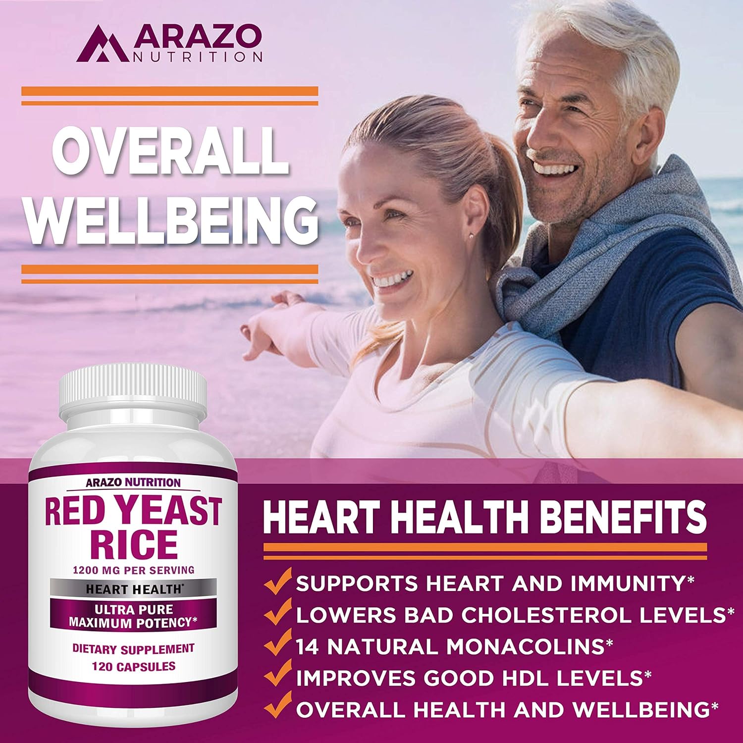 Red Yeast Rice Extract 1200 mg – Citrinin Free Supplement – Vegetarian 120 Capsules - Arazo Nutrition: Health & Personal Care
