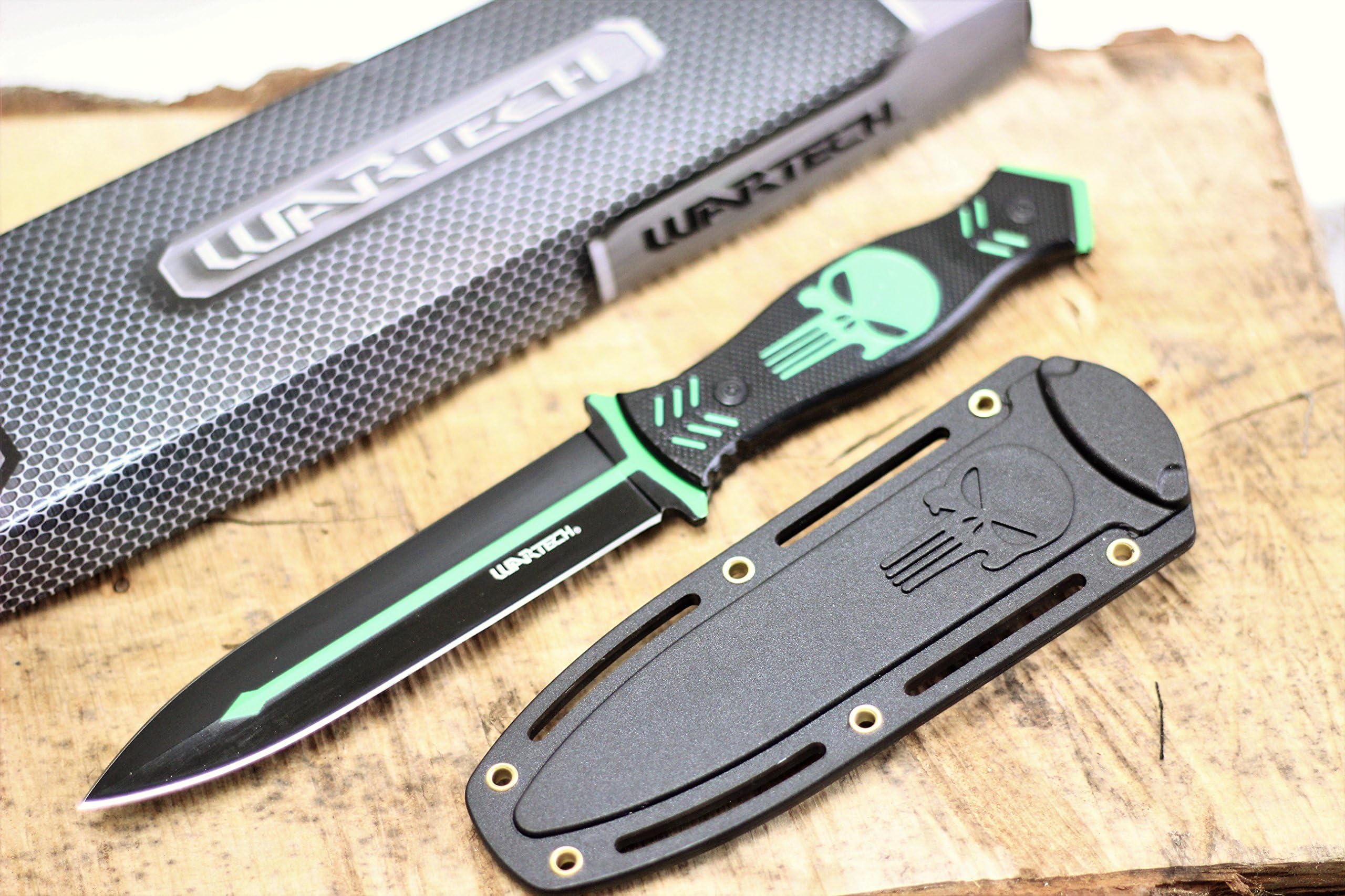 Wartech HWT212 10.25 Inch Full Tang Skull Fixed Blade Hunting Knife with Plastic Hard Sheath