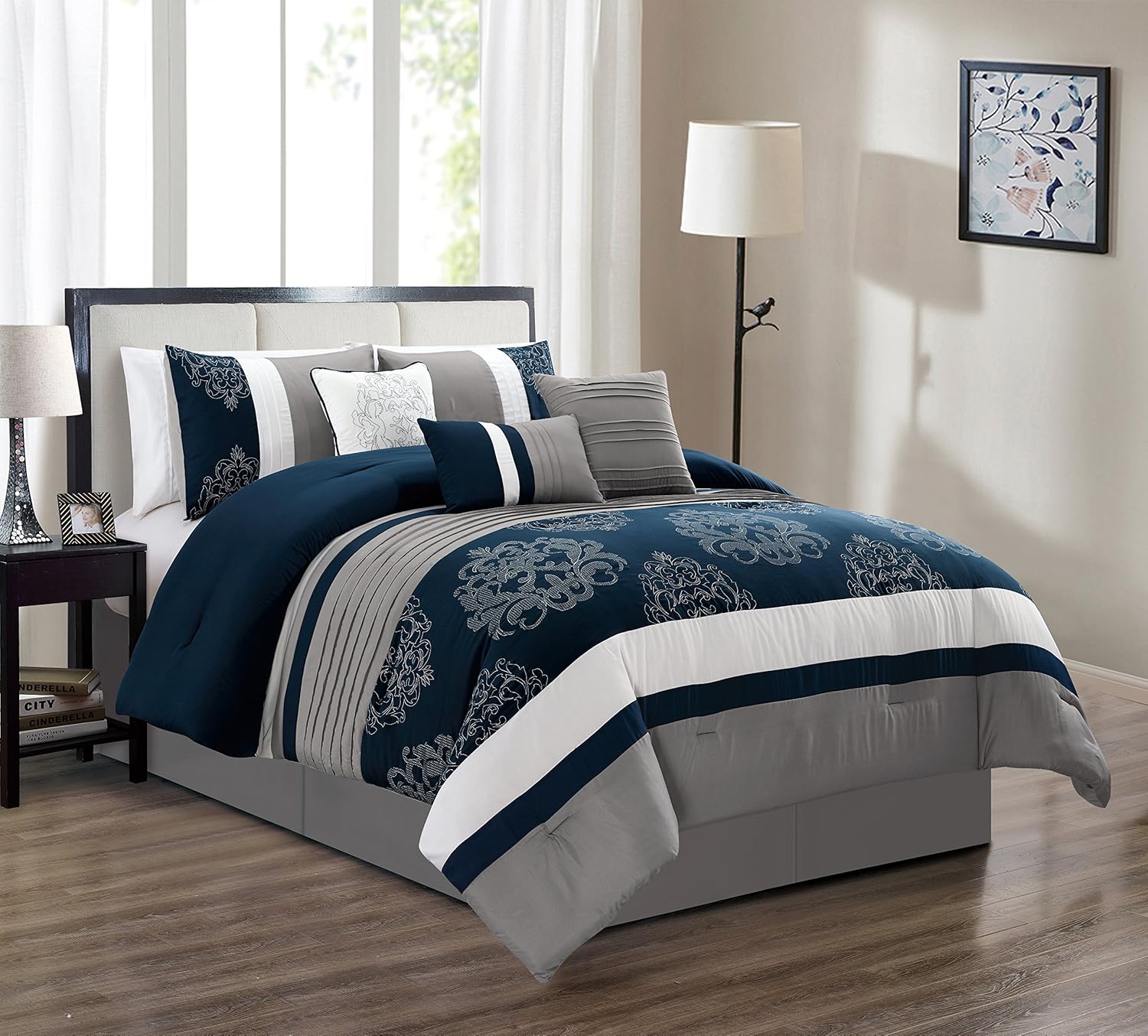 Comforters Sets Grandlinen 7 Piece Navy Blue Grey Home Kitchen
