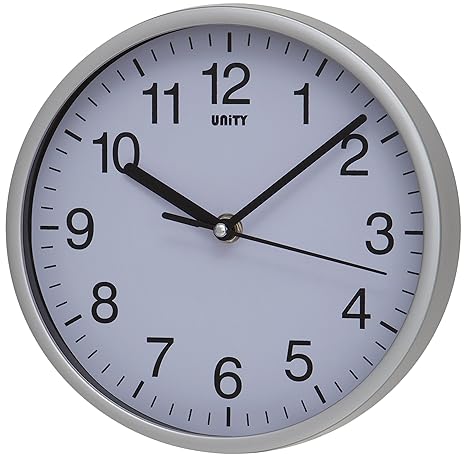 UNITY Radcliffe Wanduhr, geräuschlos, Plastik Glas, Silber, 20 cm l x 20 cm w