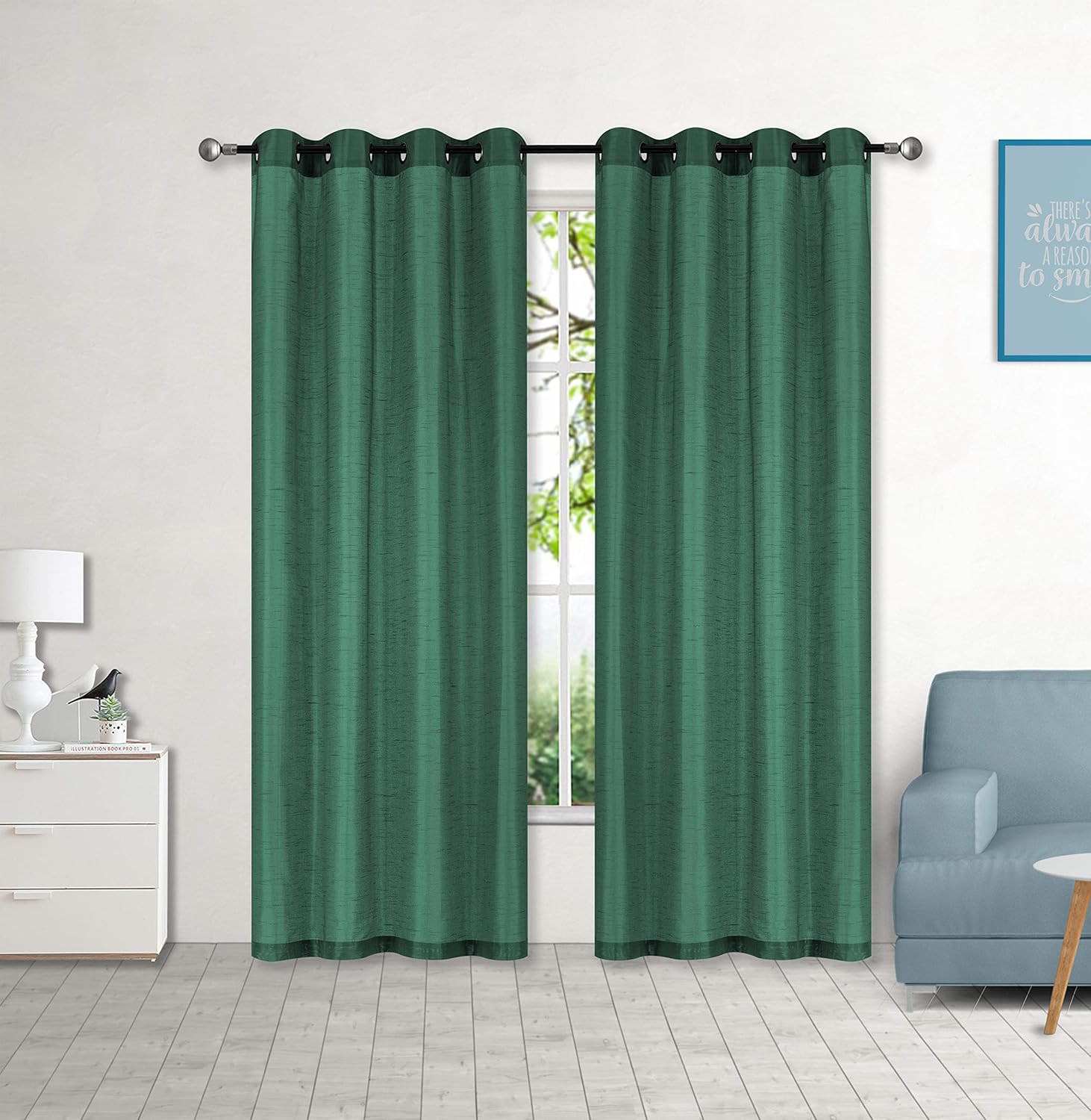 Sapphire Home 2 Panel Faux Silk Solid Curtain Drapes with Grommet 84