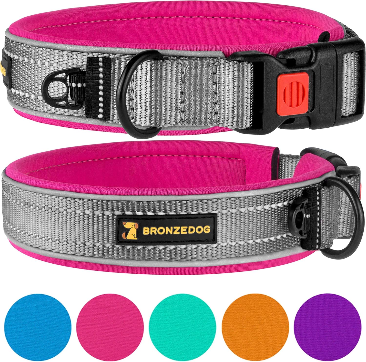 BRONZEDOG Reflective Dog Collar Nylon Soft Padded Pet