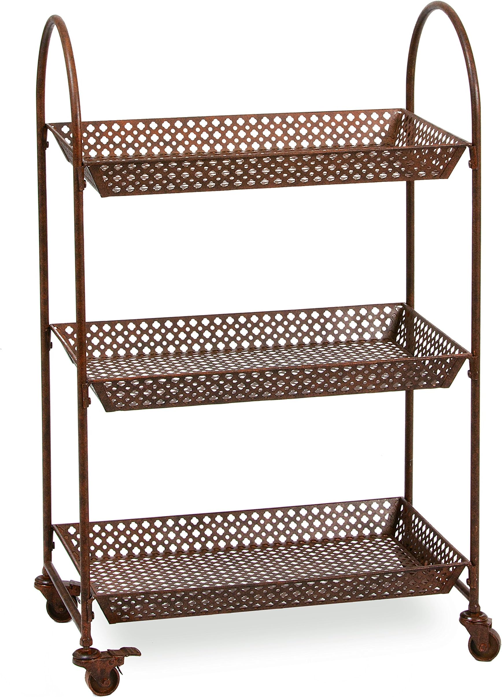 Deer Park Ironworks TC109 Rolling 3 Tier Cart with Locking Wheels, 24" L x 14" D x 38" H, Natural Patina