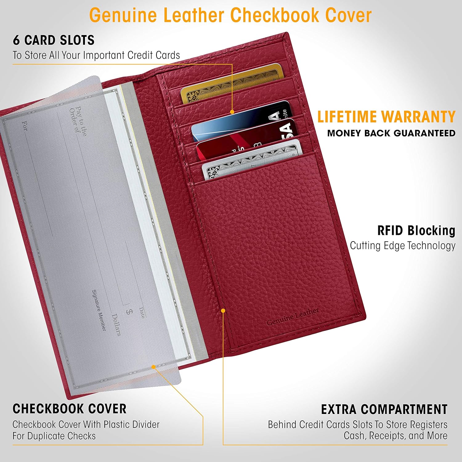 Genuine Leather Checkbook Cover For Women & Men - Checkbook Holder Check Book Covers For Duplicate Checks Card Wallet RFID at  Women’s Clothing store