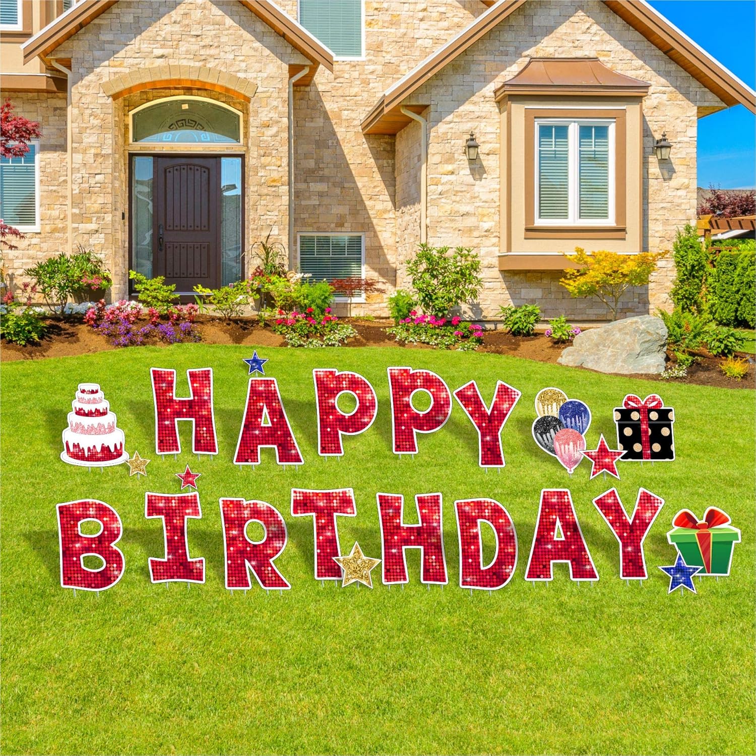 Happy Birthday Lawn Signs with Stakes- 15 Inch Birthday Yard Signs, 23Pcs Birthday Letters & Party Decor Signs Weatherproof Corrugated Plastic for Backyard Celebration and Outdoor Party Decorations : Garden & Outdoor