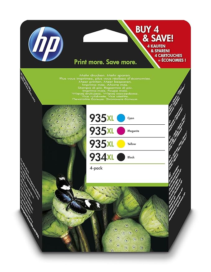 HP 934/935XL Multipack Original Druckerpatronen mit hoher Reichweite (Schwarz, Rot, Blau, Gelb) für HP OfficeJet Pro 6830, HP