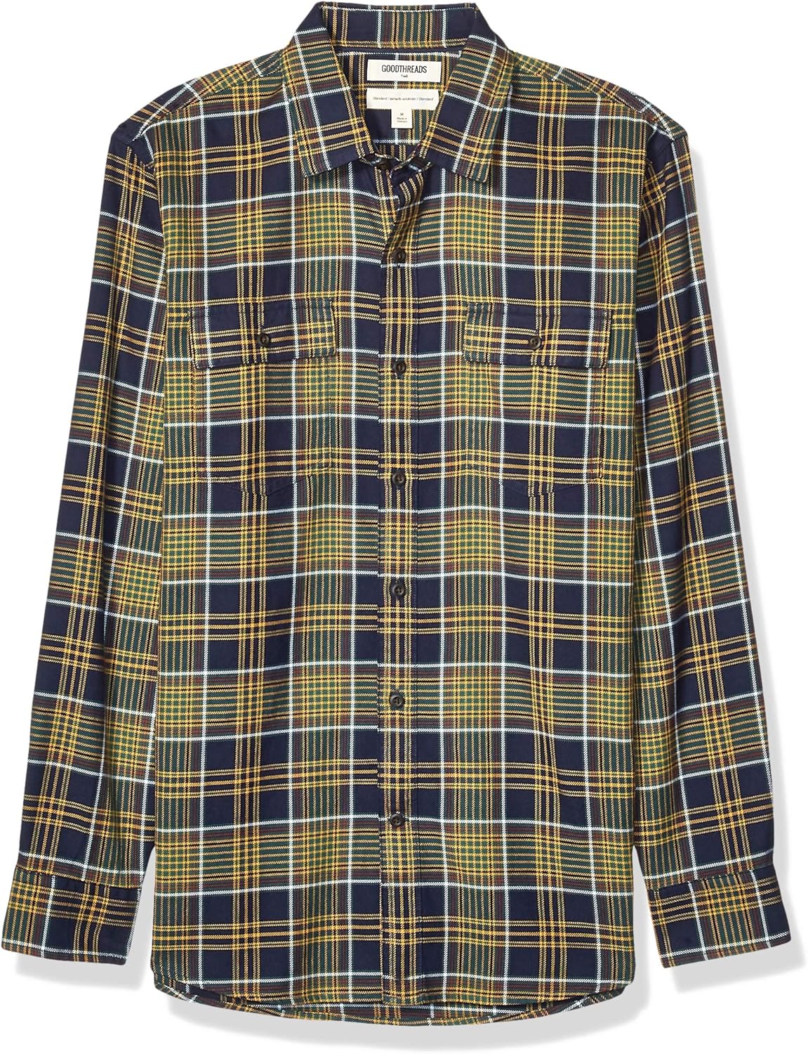  Brand - Goodthreads Men's Standard-Fit Long-Sleeve Plaid Twill Shirt: Clothing