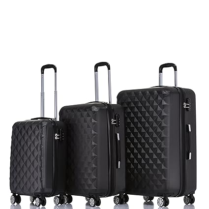 BEIBYE Zwillingsrollen 2066 Hartschale Trolley Koffer Reisekoffer Gepäck M-L-XL-Set (Schwarz, Set)