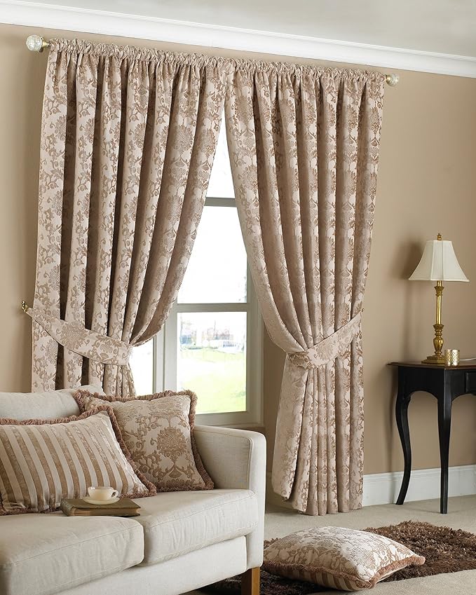 Riva Paoletti Hanover Pencil Pleat Pair of Curtains 66 x 90inch, Beige, Polyester Brown, (168 x