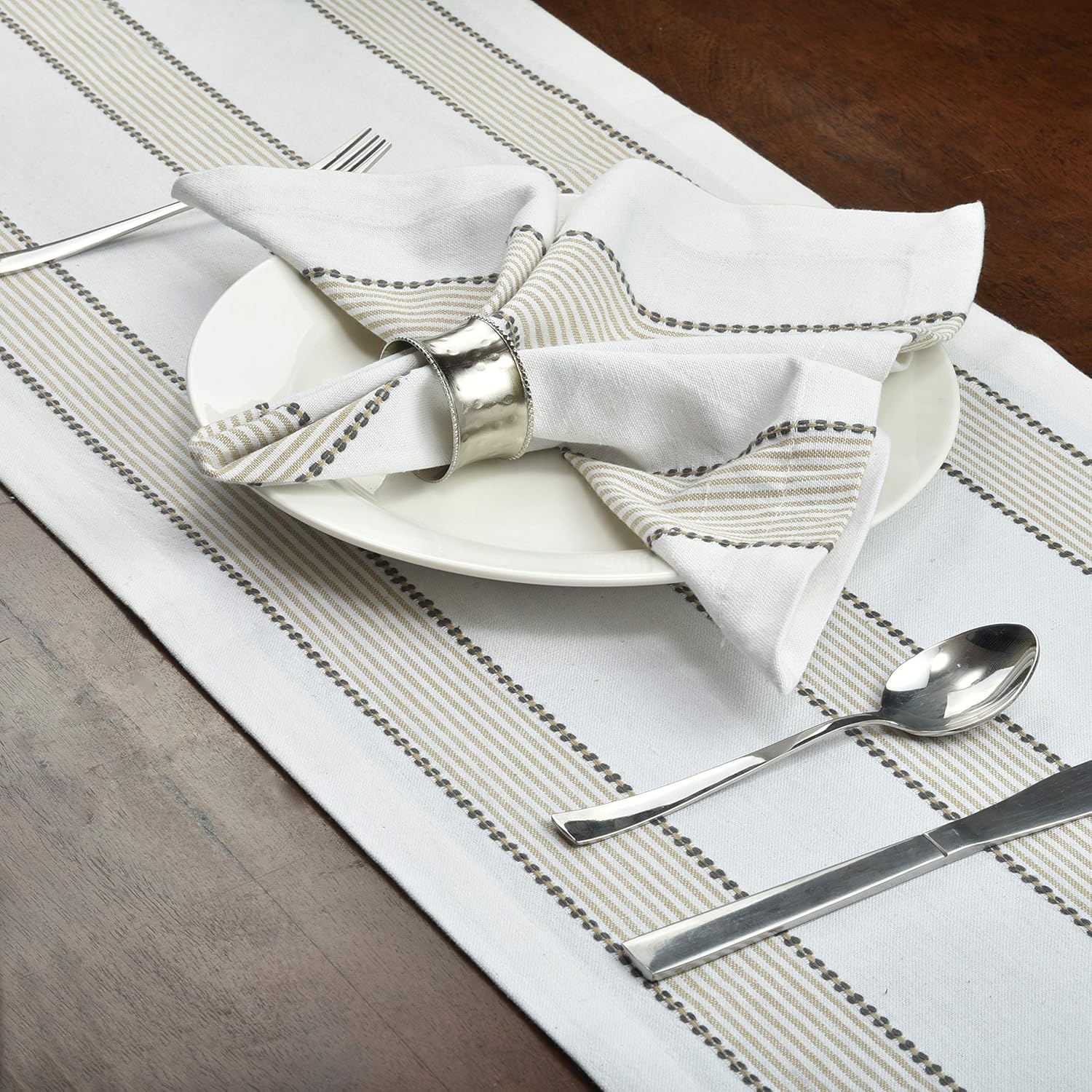 GLAMBURG Cloth Napkin 12-Pack 100% Ring Spun Cotton Dinner Napkin 18x18 with Mitered Corners and a Generous Hem, Cocktail Napkins, Wedding Dinner Napkins, Machine Washable - Beige: Home & Kitchen