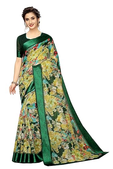Womens Digital Linen Saree with Unstitched Blouse Piece (DigiAster)