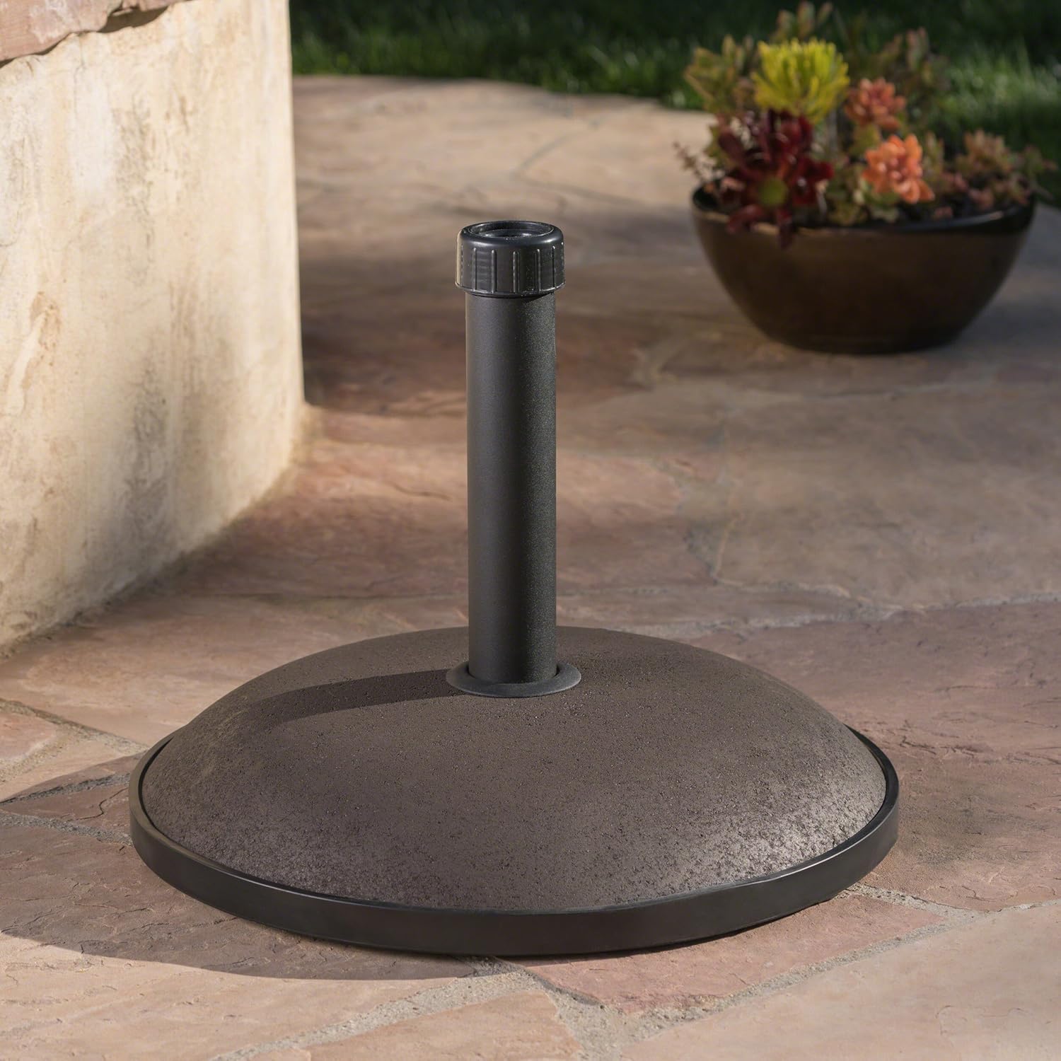 Christopher Knight Home 239325 Gretna Outdoor 55 Lbs Circular Concrete Umbrella Base Black Umbrella Stands Bases Patio Lawn Garden