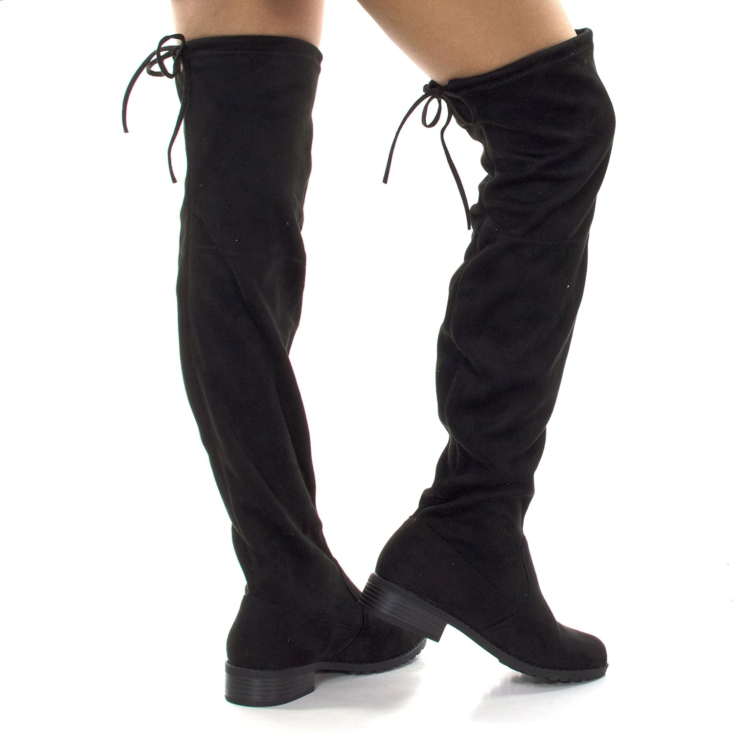 stretch pull on knee high boots