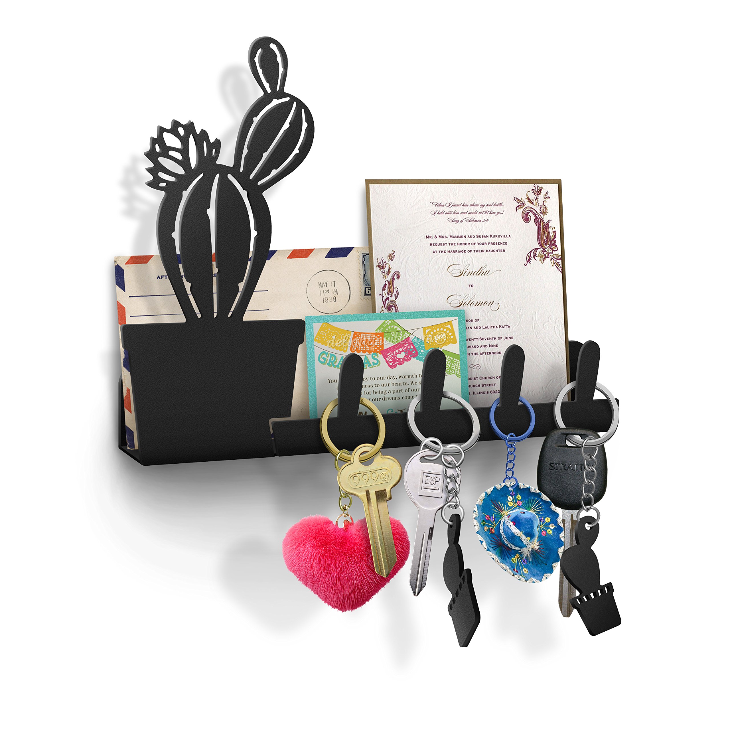Cactus Wall Key Holder Mail Organizer Decorative Key Rack 4 Key