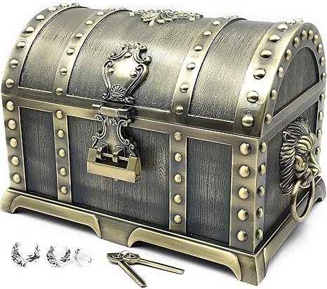 Amazon レトロ アンティーク 宝箱 特大サイズ 水晶ダイヤ付き ドラクエ アニメ 漫画 ファンタジー 海賊 宝箱 宝石箱 ジュエリーボックス 金 特大 ジュエリー収納 オンライン通販