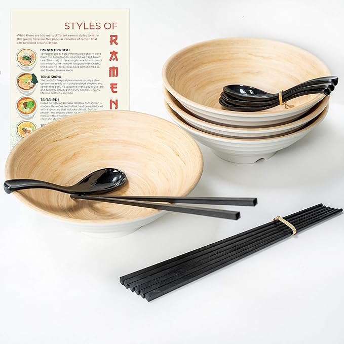 4 Large Ramen Bowl Melamine Noodle Bowl Set (49.5 Oz
