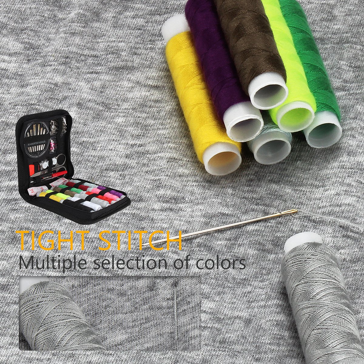 JUNING Kit de costura Accesorios de costura 73PCS, 12 carretes de hilo - Kit de costura premium de formato grande 50m con bolsa de transporte