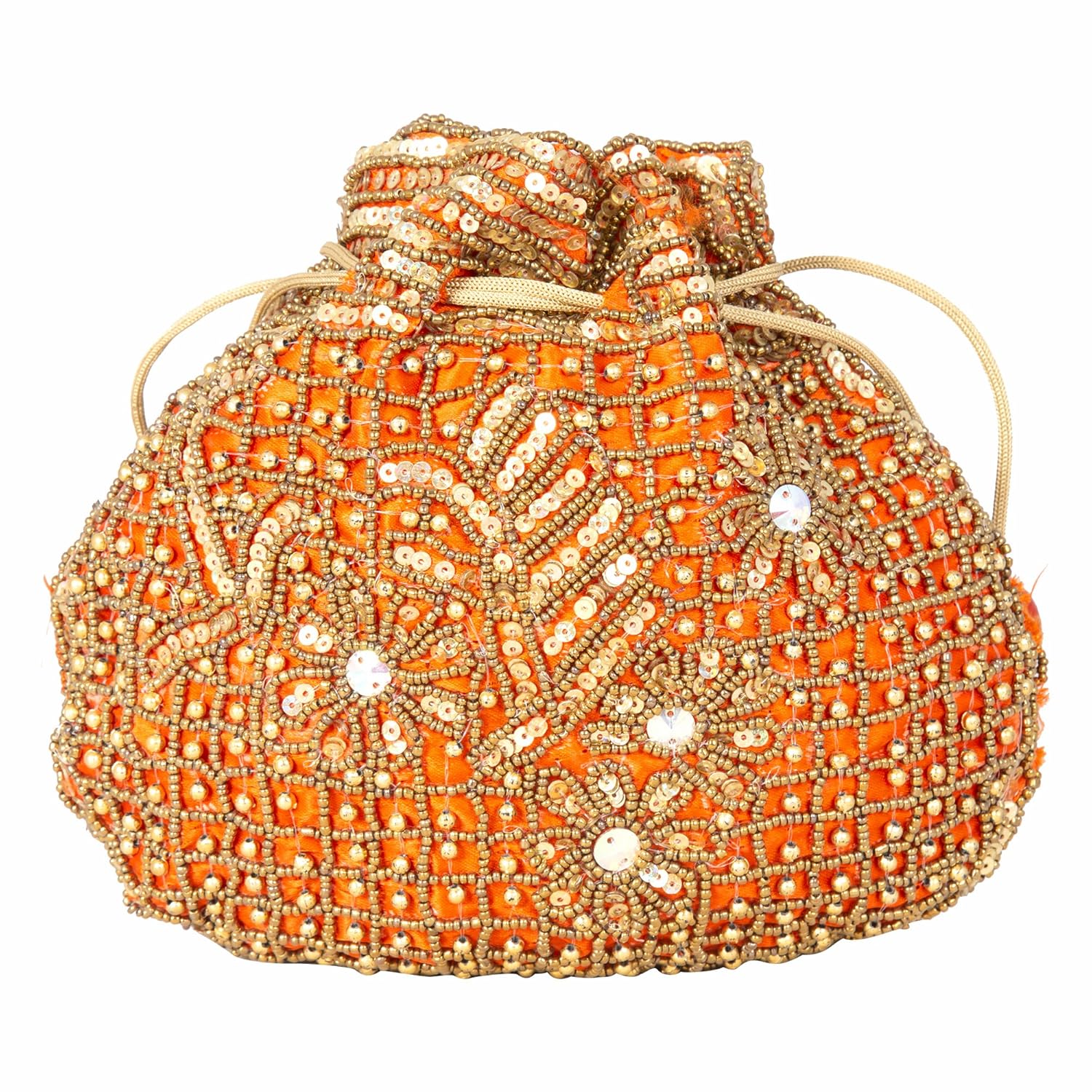 besterbuy women's handmade ethnic embroidery potli bag (reddish orange, bbmhb04)