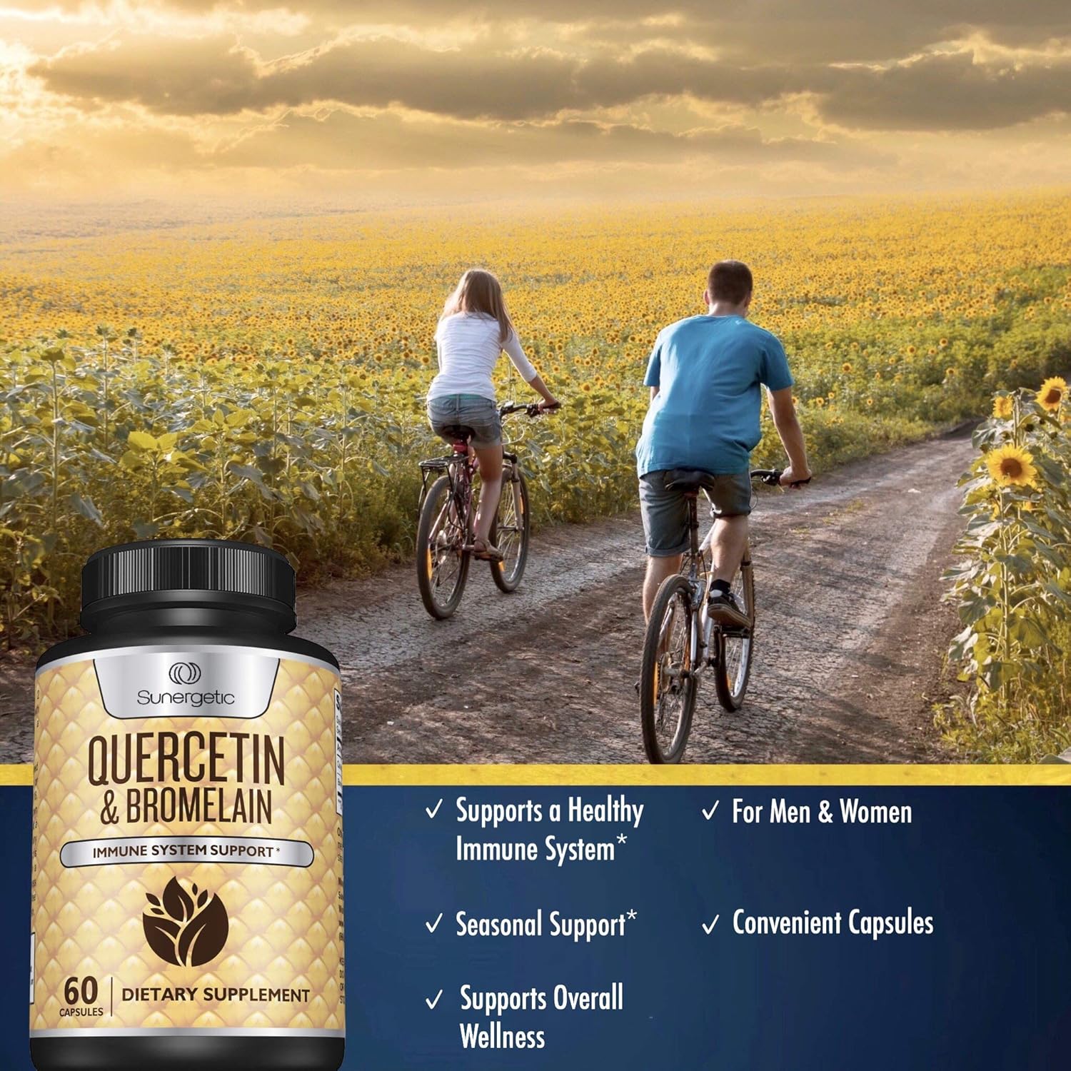 Premium Quercetin & Bromelain Supplement – Powerful Quercetin Bromelain Complex to Help Support Immune System, Cardiovascular Health & Seasonal Support – Quercetin 1000mg Per Serving – 60 Capsules: Health & Personal Care