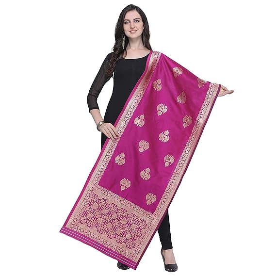 Womens Banarasi Silk Dupatta (Pink)