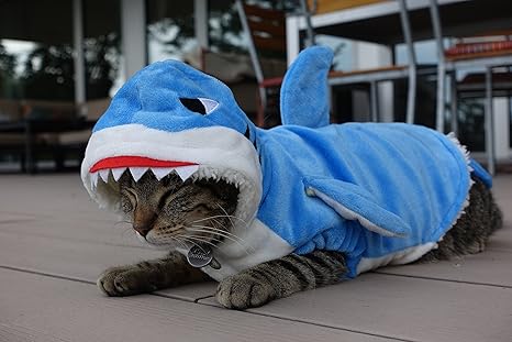 Das Allererste Hai-Kostüm für Katzen - Tierfreundlich, Lebendig Blau, Super Weich, 100% Baumwolle