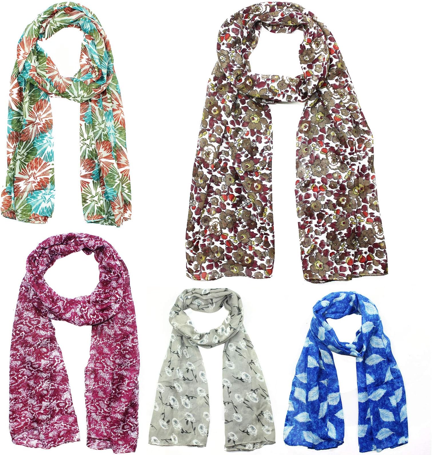 Stylish Beautiful Printed Scarves for Women, Girls, Ladies. Light Weight & Soft Poly Cotton Fabric. Essential Clothing Everyday Accessorie (Combo Set of 5 Pcs, Multi Colour, PO503SET31)