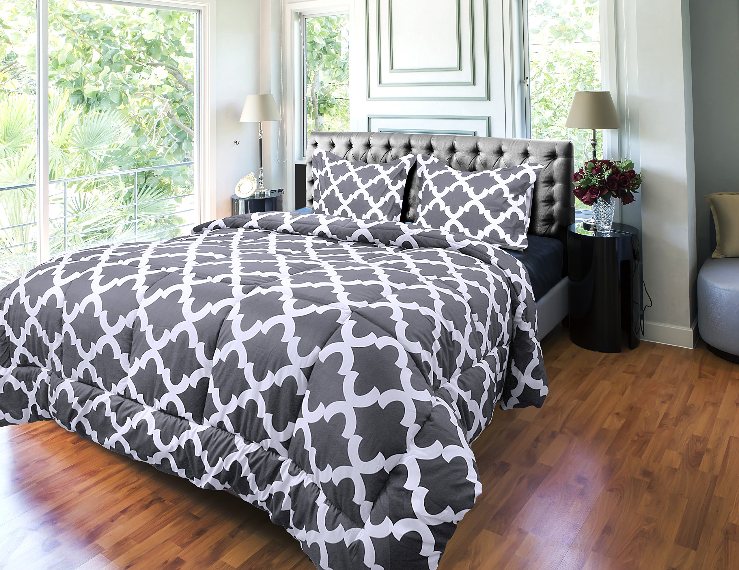 Utopia Bedding Printed Comforter Set (Queen, Grey) with 2 Pillow Shams