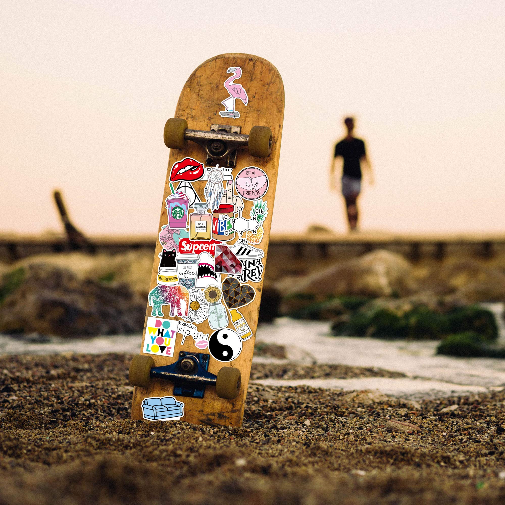 Trendy Vinyl Stickers for Laptop Water Bottles (50-Pack) Cute Waterproof Aesthetic Stickers for Phone Skateboard Guitar